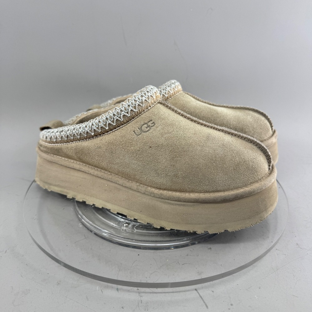 UGG Women Tazz Platform Suede Tasman Braid Mules Driftwood Tan Size 8